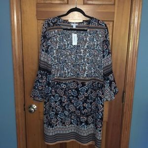 Westport Bell-Sleeve Print Dress, Size XL, NWT.